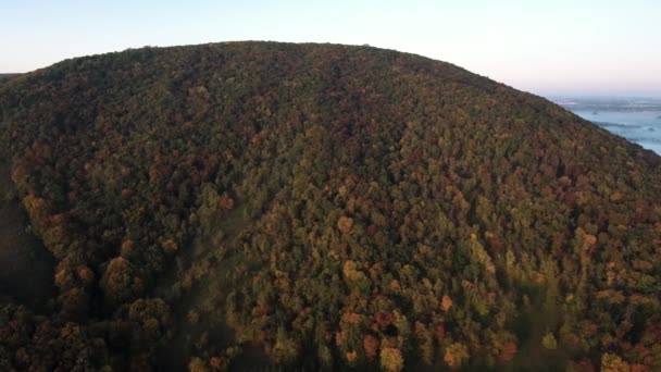 古海里由石灰石石山组成的暗礁的残存部分 多雾的秋日早晨 空中景观 — 图库视频影像