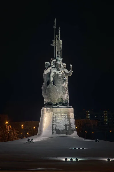 Winter Surgut Monumento Aos Fundadores Cidade — Fotografia de Stock