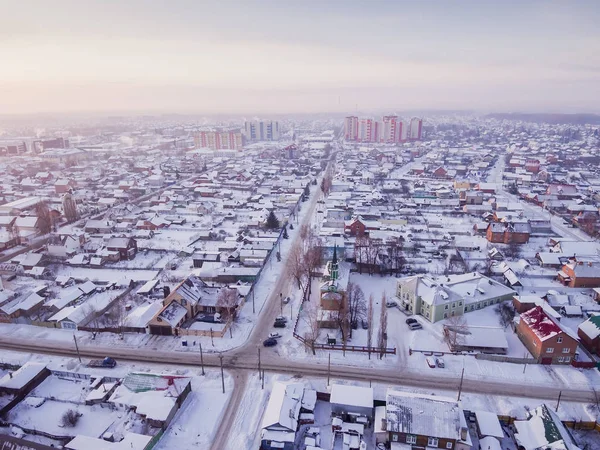 Стерлітамак Індустріальне Місто Взимку Палити Над Містом — стокове фото