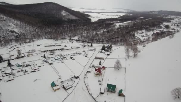 Südural Baschkirisches Dorf Makarovo Gebirge Winter Luftaufnahme — Stockvideo