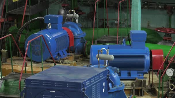 Water pumping station. Engine room. — Stock Footage Water Pumping Station Engine Room Stock Footage