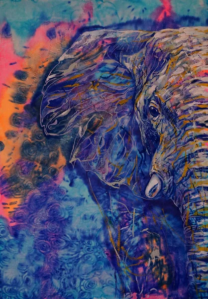 一只神奇的彩绘动物。大象, 画画。图案, 一只巨大的象牙。不寻常的艺术. — 图库照片