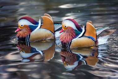 Mandarin bir pond yüzen ördek.