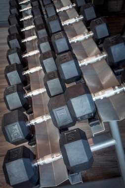 Halter farklı egzersizler için çeşitli boyutlarda bir dizi.
