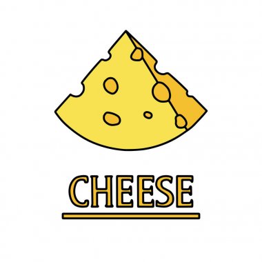 Peynir parça kesti. Siyah anahat ile renkli görüntü.