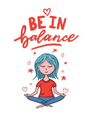 El çizimi meditasyon yapan kızla denge kartında ol.