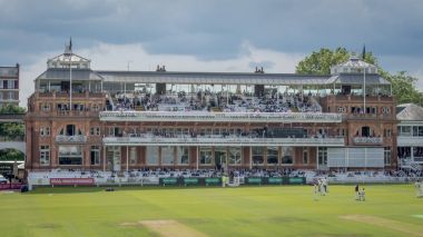 London, United Kingdom - June 26, 2016: The Victorian-era Pavilion at Lords Cricket Ground which is also referred as the home of cricket in London, England. clipart