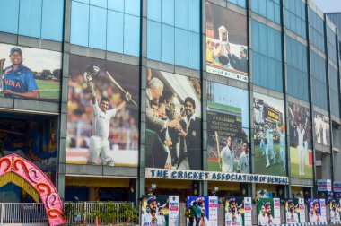 Kolkata, Batı Bengal / Hindistan - 11 Kasım 2019: Eden Gardens kriket stadyumu, Bengal Kriket Derneği (Cab) tarafından işletilmektedir. İlk pembe top gece gündüz test maçı burada yapıldı.