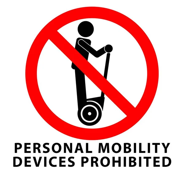 Keine persönlichen Mobilitätsgeräte, Verbotsschilder. — Stockvektor