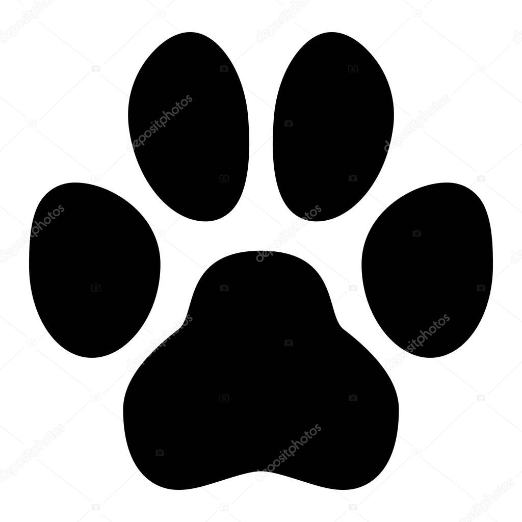 Pet paw symbol. Simple black dog or cat footprint shape.