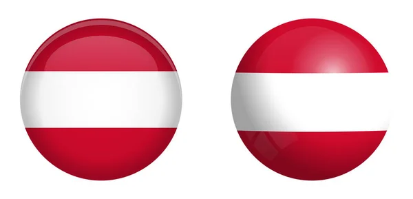 Österreich-Flagge unter 3D-Kuppelknopf und auf Hochglanzkugel / Ball. — Stockvektor