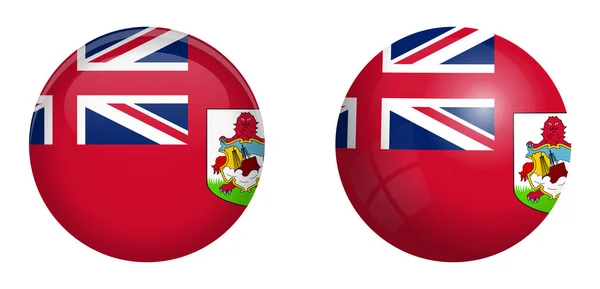 Bermuda-Flagge unter 3D-Kuppelknopf und auf Hochglanzkugel / Ball. — Stockvektor