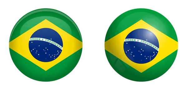Brazilian flag under 3d dome button and on glossy sphere / ball. — Stock Vector