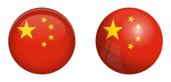 China-Flagge unter 3D-Kuppelknopf und auf Hochglanzkugel / Kugel. — Stockvektor