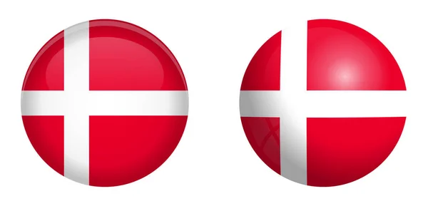 Dänemark-Flagge unter 3D-Kuppel-Taste und auf Hochglanzkugel / Kugel. — Stockvektor