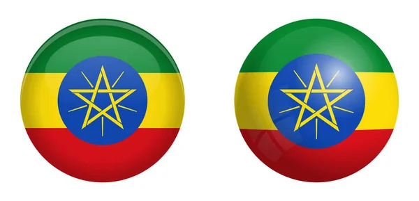 Bandiera Etiopia sotto il pulsante cupola 3d e sulla sfera / palla lucida . — Vettoriale Stock