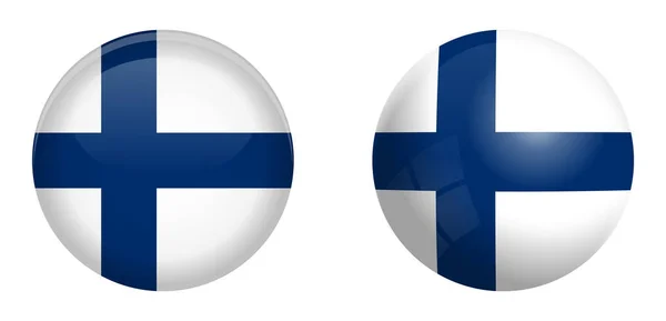 Finnland-Flagge unter 3D-Kuppeltaste und auf Hochglanzkugel / Ball. — Stockvektor