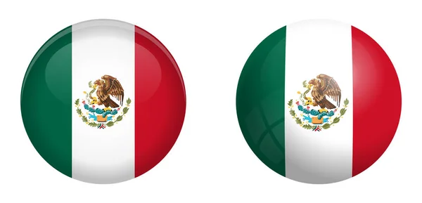 Σημαία Μεξικού κάτω από το κουμπί 3d θόλο και σε γυαλιστερή σφαίρα / μπάλα. — Διανυσματικό Αρχείο