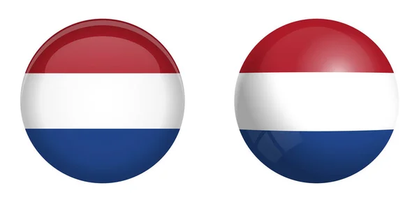 Hollandflagge unter 3D-Kuppelknopf und auf Hochglanzkugel / Ball. — Stockvektor