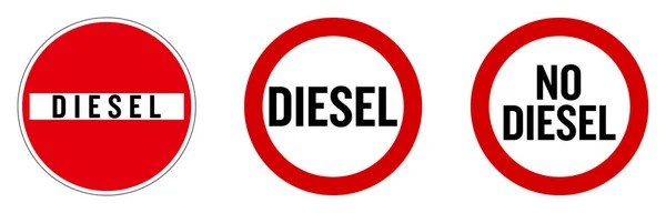 Diesel não é permitido assinar. Texto em "sem entrada" roadsign, e vermelho ci —  Vetores de Stock