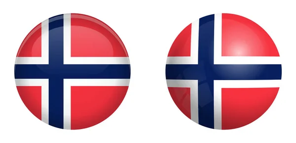 Norwegische Flagge unter 3D-Kuppeltaste und auf Hochglanzkugel / Ball. — Stockvektor