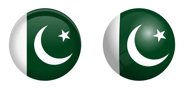 Bandiera Pakistan sotto il pulsante cupola 3d e sulla sfera lucida / palla . — Vettoriale Stock
