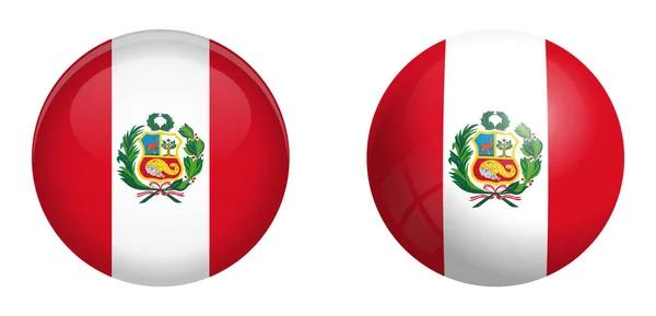 Σημαία Περού υπό 3d κουμπί θόλο και σε γυαλιστερή σφαίρα / μπάλα. — Διανυσματικό Αρχείο