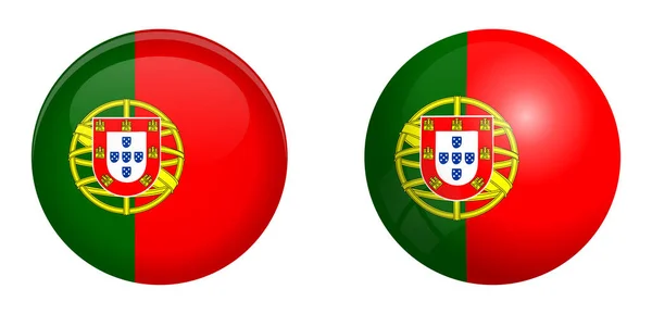 Drapeau Portugal sous le bouton dôme 3d et sur sphère brillante / balle . — Image vectorielle