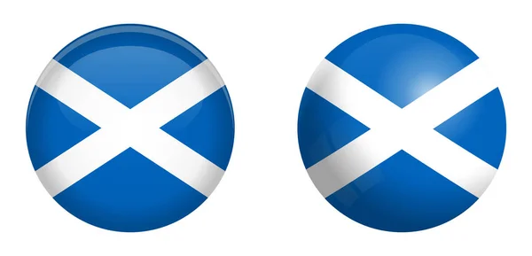 Σημαία Σκωτίας κάτω από το κουμπί 3d θόλο και σε γυαλιστερή σφαίρα / μπάλα. — Διανυσματικό Αρχείο