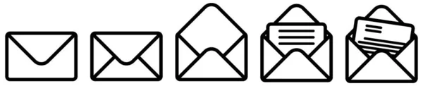 Signe d'enveloppe simple, fermé, ouvert et avec version de document . — Image vectorielle