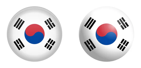 3Dドームボタンと光沢のある球/球の下の韓国の旗 — ストックベクタ
