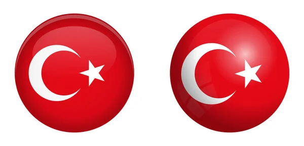3Dドームボタンと光沢のある球/ボールの下のトルコの旗. — ストックベクタ