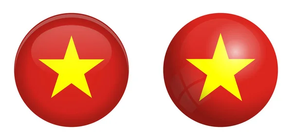 Vietnam vlag onder 3d koepel knop en op glanzende bol / bal. — Stockvector