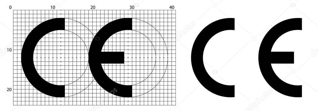 CE marking (short for Conformite Europeenne) symbol. Correct dim