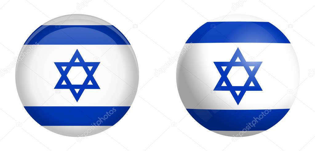 Israel flag under 3d dome button and on glossy sphere / ball.