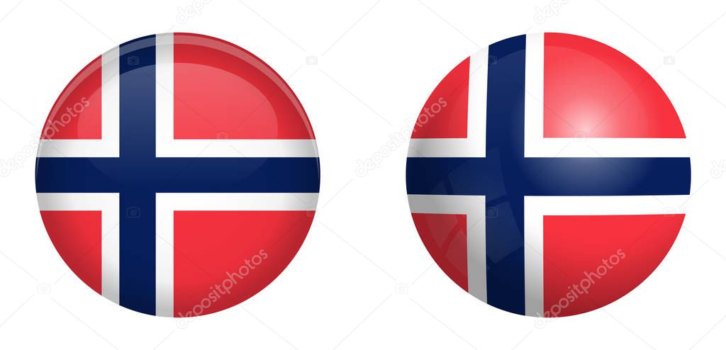 Norway flag under 3d dome button and on glossy sphere / ball.