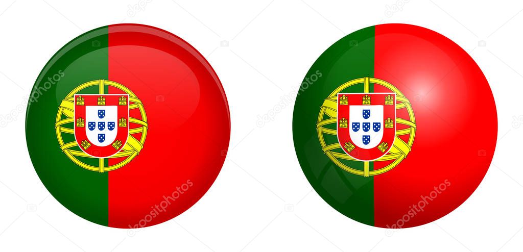 Portugal flag under 3d dome button and on glossy sphere / ball.