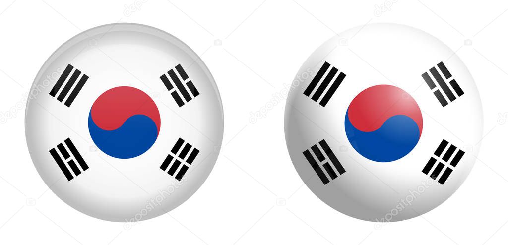 South Korea flag under 3d dome button and on glossy sphere / bal