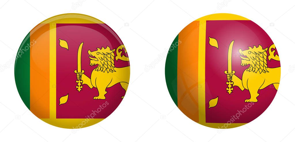 Sri Lanka (Ceylon) flag under 3d dome button and on glossy spher