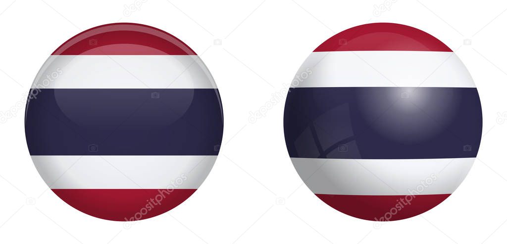 Thailand flag under 3d dome button and on glossy sphere / ball.