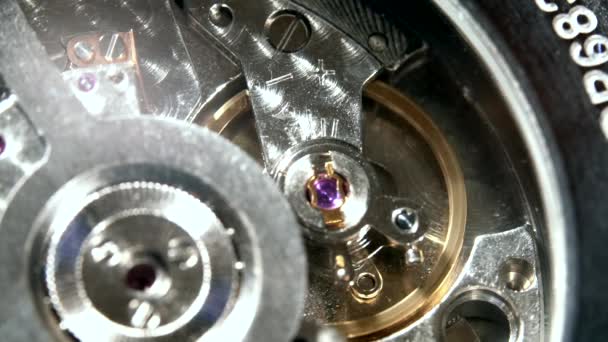 Watch mechanism movement, very detailed macro, only moving spring in focus. — 비디오