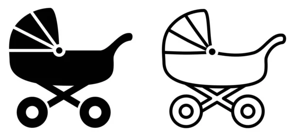 Simple baby carriage icon, black and white version — Stock Vector