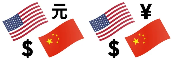 USDCNY forex moeda par vetor ilustração. EUA e China fla — Vetor de Stock