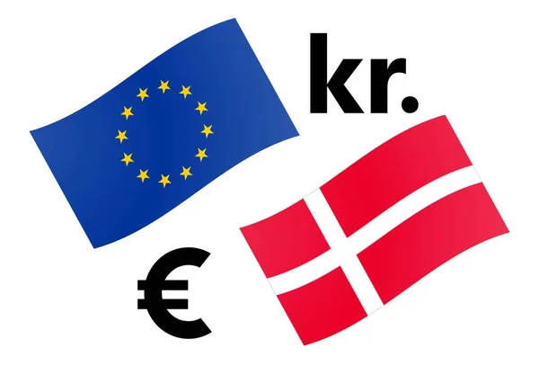 Eurdkk Moeda Forex Par Vetor Ilustração Bandeira Dinamarca Com Símbolo —  Vetores de Stock