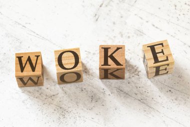 Bilgelik, Fırsat, Bilgi ve Yetkilendirme anlamına gelen dört tahta küp beyaz çalışma tahtasında.