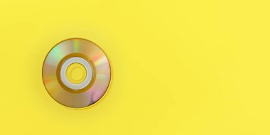 Üst aşağı görünüm, sarı panoda küçük CD, sağ metin için geniş pankart.