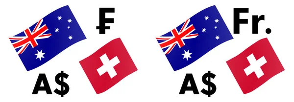 Audchf Moeda Forex Par Vetor Ilustração Bandeira Australiana Suíça Com — Vetor de Stock