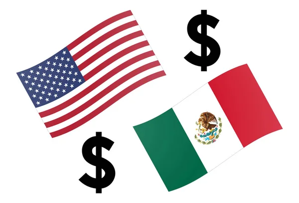 Usdmxn Moeda Forex Par Vetor Ilustração Bandeira Americana Mexicana Com —  Vetores de Stock