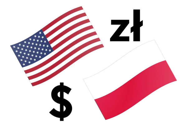 Användbar Forex Valuta Par Vektor Illustration Amerikansk Och Polsk Flagga — Stock vektor