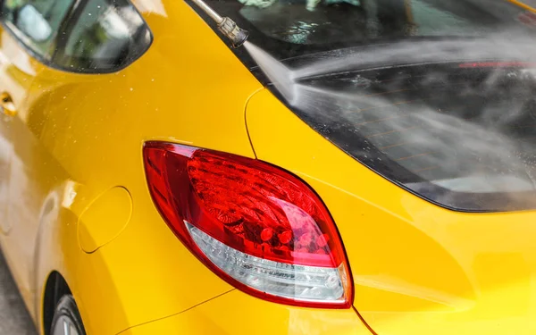 Rear Window Red Back Light Yellow Car Washed Self Serve — Stock Photo, Image